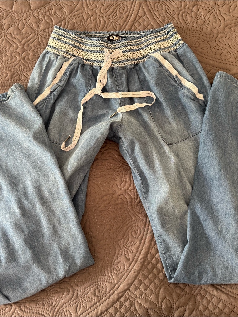 Rewash Light Blue Wide Leg Drawstring pant Large - Picture 2 of 9